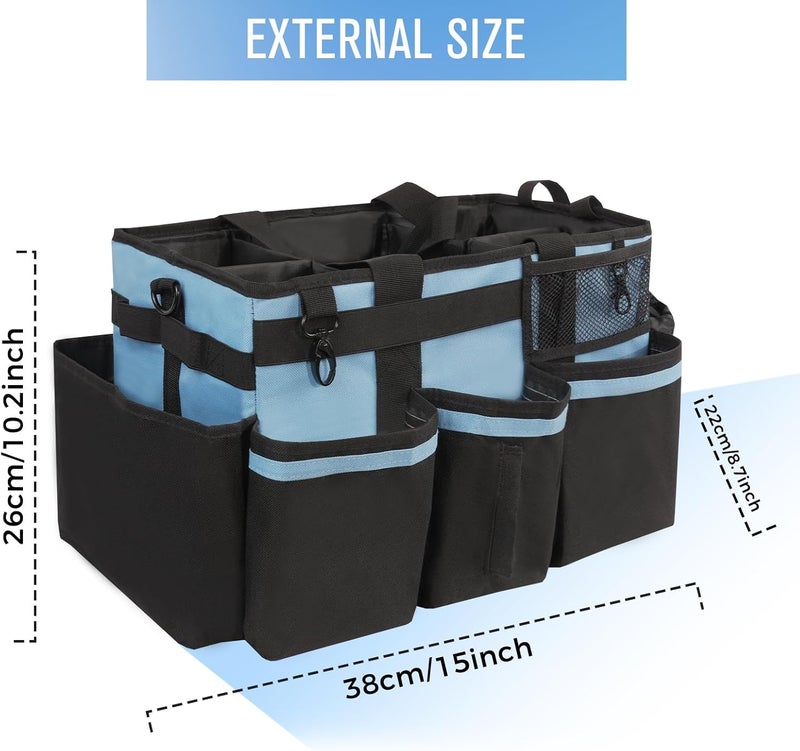 SCAVATA Wearable Cleaning Caddy, Cleaning Caddy Supplies Organizer with Handle & Shoulder Straps for Housekeepers, Under Sink & Car Cleaning Tool Organizers Bag with 4 Foldable Divider (Blue) - Image 5